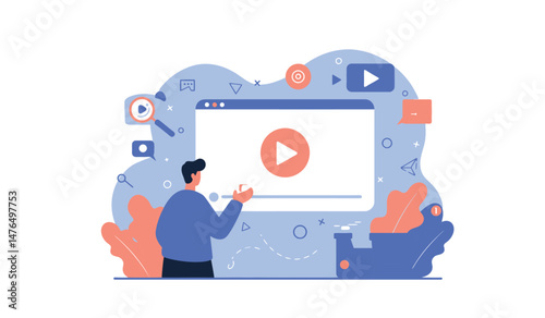 Video streaming concept with modern digital interface and engaged viewer