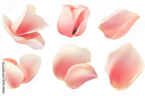 Wallpaper Mural Isolated Pink Rose Petals Floating Against White Backdrop Digital Art Illustration Delicate Beauty Torontodigital.ca