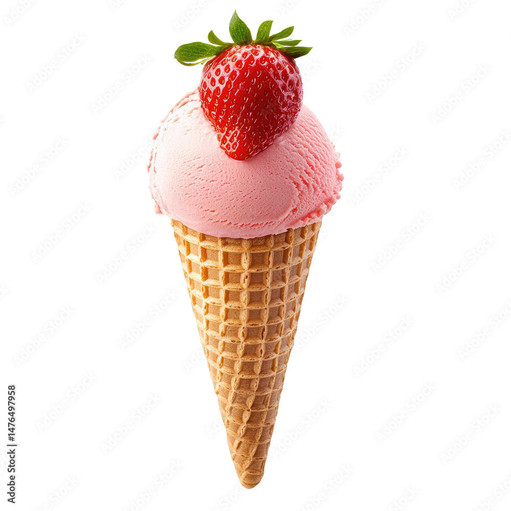 Strawberry ice cream in a waffle cone Strawberry ice cream in a waffle cone