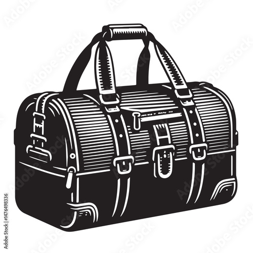 Duffel Bag Silhouette line art vector illustration on white background
