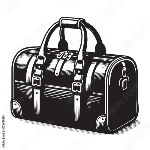 Duffel Bag Silhouette line art vector illustration on white background