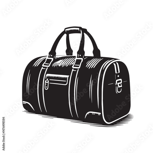Duffel Bag Silhouette line art vector illustration on white background