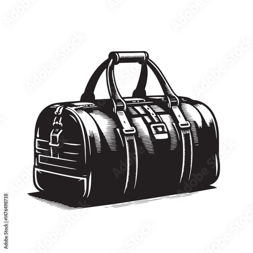 Duffel Bag Silhouette line art vector illustration on white background