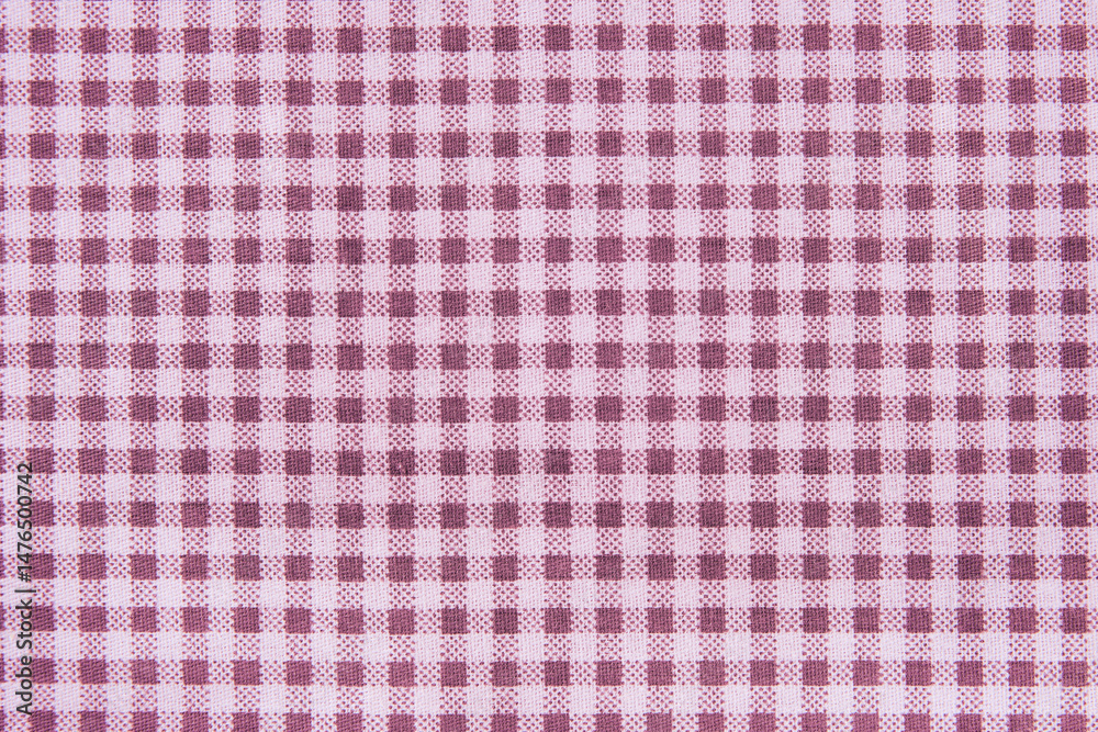 Naklejka premium natural cotton or linen fabric in white and red checks close-up