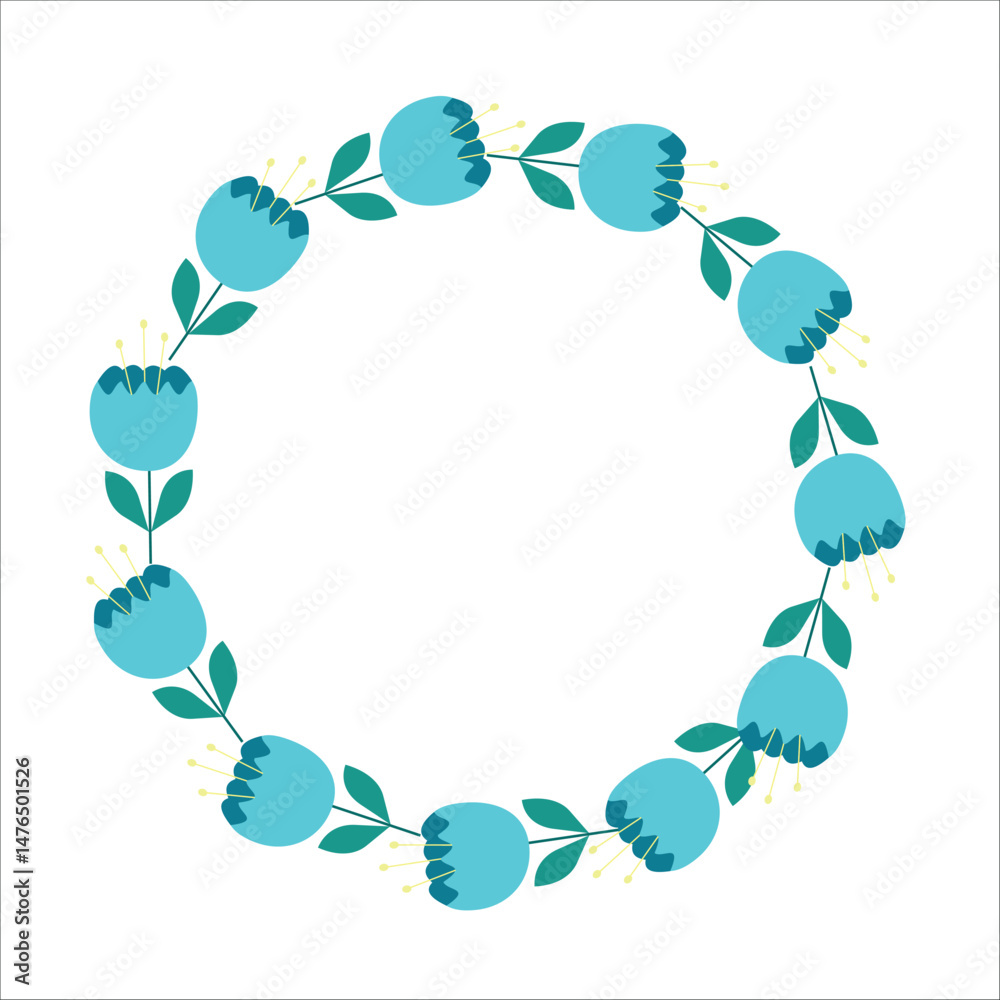 Fototapeta premium Round floral frame of blue flowers