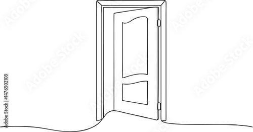 continuous one line drawing of an open  door slightly ajar, elegant modern design symbolizing entry, opportunity, and transition