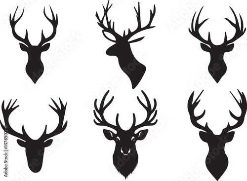 Deer Head Silhouettes with Antlers
