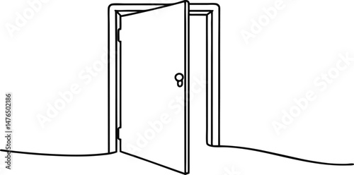 continuous one line drawing of an open  door slightly ajar, elegant modern design symbolizing entry, opportunity, and transition