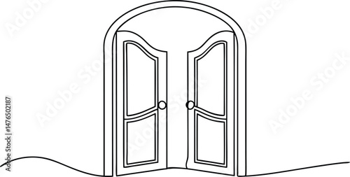 continuous one line drawing of an open  door slightly ajar, elegant modern design symbolizing entry, opportunity, and transition