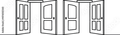 continuous one line drawing of an open  door slightly ajar, elegant modern design symbolizing entry, opportunity, and transition