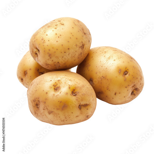 Four yellowish-brown potatoes, slightly speckled, clustered together