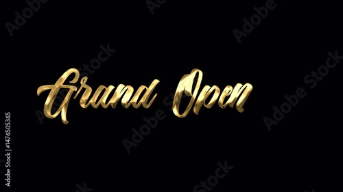 Luxurious golden and silver grand opening text animation with sparkling light effects Transparent background