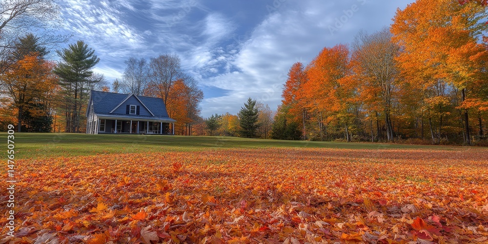 Obraz premium Autumn Maple Leaves, Wide View, Generative AI
