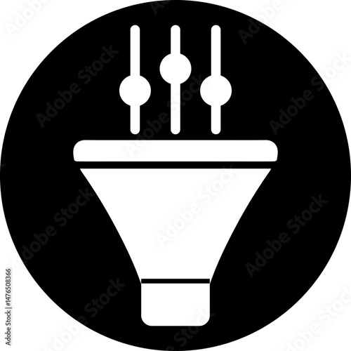 Data Collection Funnel Icon: Multiple Inputs to Single Output (Circular)