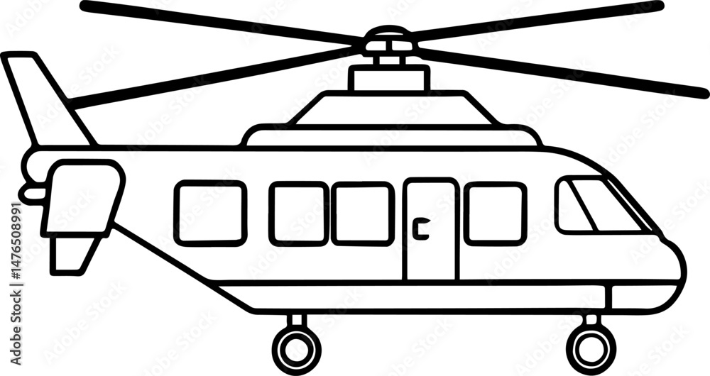 cargo helicopter outline vector illustration line art