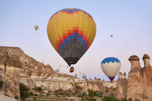 Balloons in rose valley, Cappadocia. Flights in Goreme. Turkey