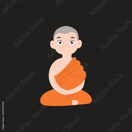 Buddist monk variant activity design stock.buddhist monk standing illustration isolated. Buddhist monks cartoon character hand draw art illustration