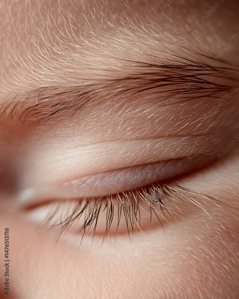 Obraz premium Delicate eyebrows of a newborn baby captured in macro under soft light.