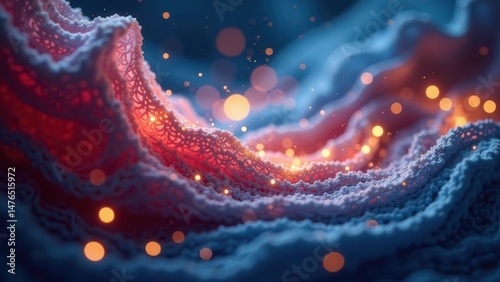 Abstract Glowing Landscape with Intricate Textured Surface and Shimmering Lights