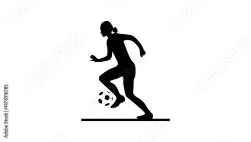Female soccer football player, black isolated silhouette