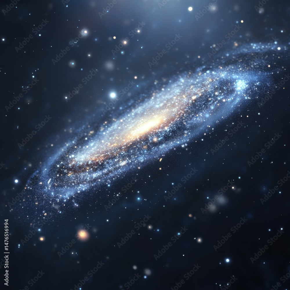 Fototapeta premium Spiral galaxy with glowing stars and cosmic dust in deep space digital art background illustration