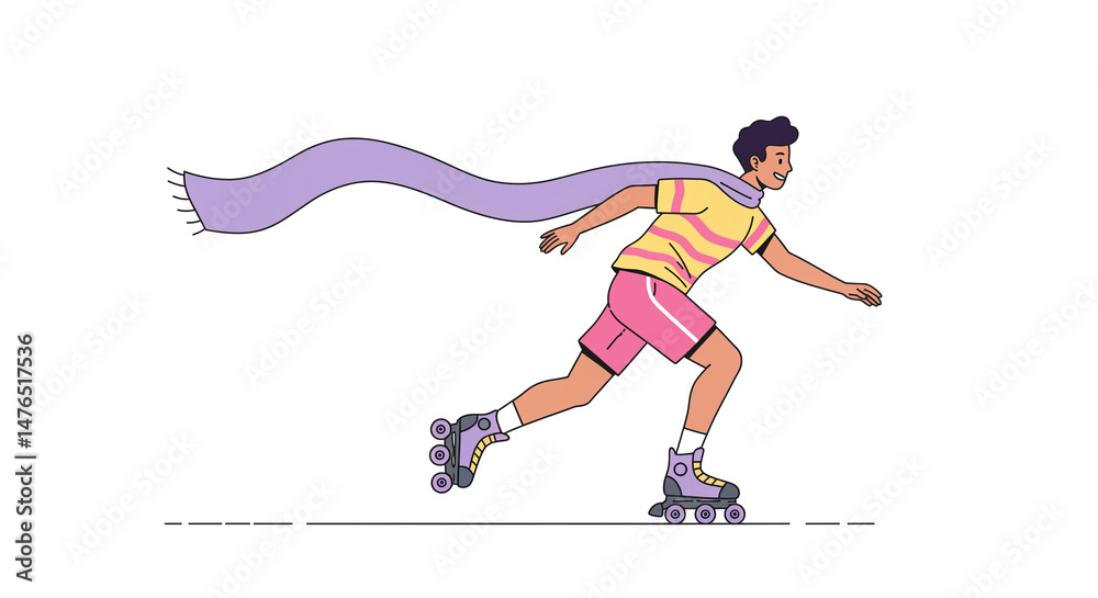 Obraz premium Vector image of a guy with a long scarf rollerblading