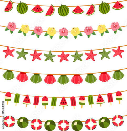 Collection of Tropical Summer Garland Bunting Elements 