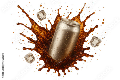 Soda Can Splash Cold Drink Refreshing Beverage on transparent background