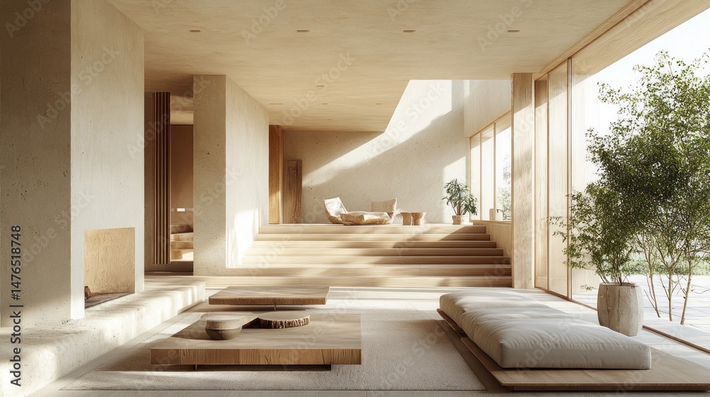 Obraz premium Minimalist, light-filled, modern living space