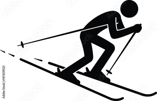 Vector Icon Illustration Stickman Skiing Downhill