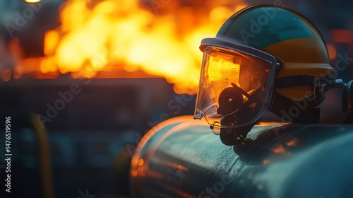 Protective Gear in Front of Fire