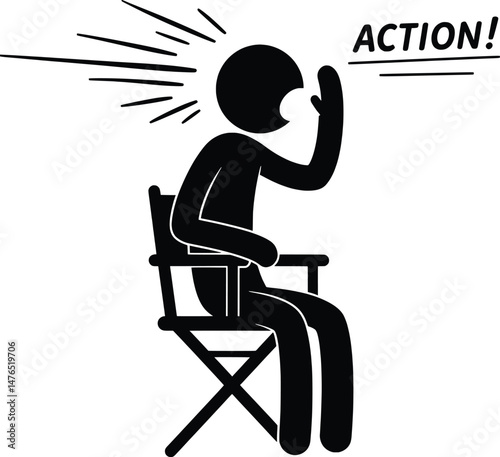 Vector Icon Illustration Stickman Director Shouting Action!