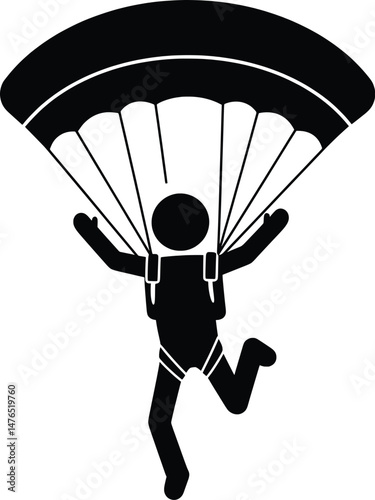 Skydiving Stickman Vector Icon Illustration of a Parachutist