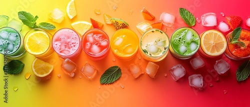 Colorful Fresh Drinks with Mint and Fruits..