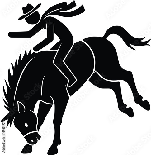 Vector Icon Illustration Stickman Rodeo Cowboy on Bucking Bronco