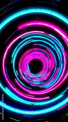 Dynamic neon light tunnel with pulsating circular motion