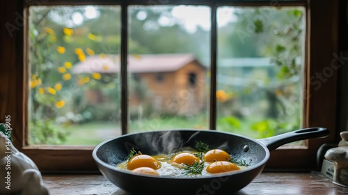 Cozy Farmhouse Window Scene with Morning Skillet