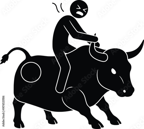 Vector Icon Illustration Stickman Riding a Bucking Bull