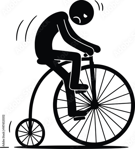 Vector Icon Illustration Stickman on a Penny Farthing Bicycle
