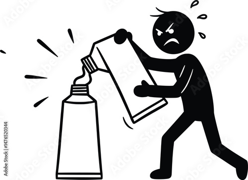 Angry Stickman Vector Icon Illustration Frustrated with Toothpaste Tube