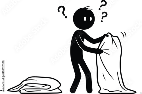 Confused Stickman Vector Icon Illustration Making the Bed
