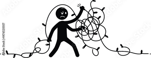 Frustrated Stickman Vector Icon Illustration A Tangled Mess