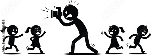 Angry Stickman Photographer Vector Icon Illustration