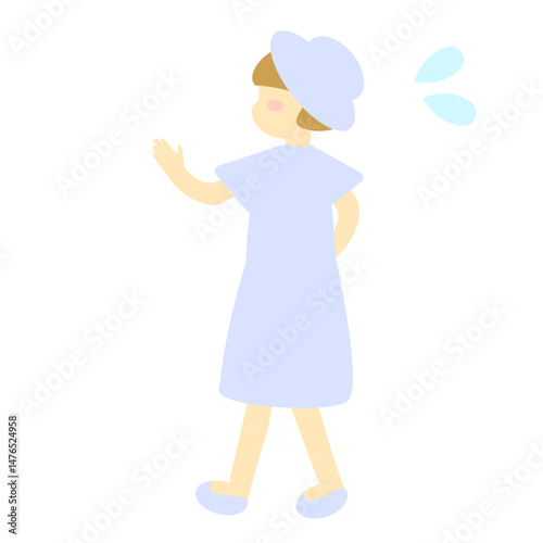 汗をかきながら歩く女性