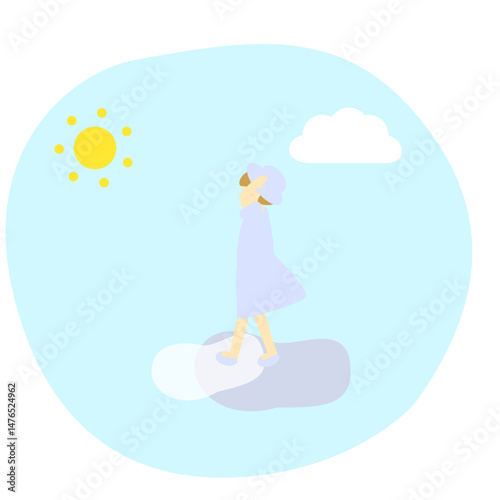 夏に爽やかに散歩する女性