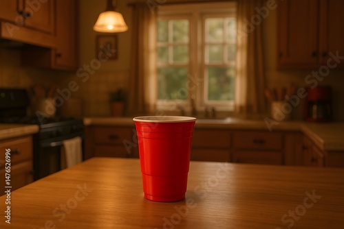Red Plastic Cup in Kitchen Setting
