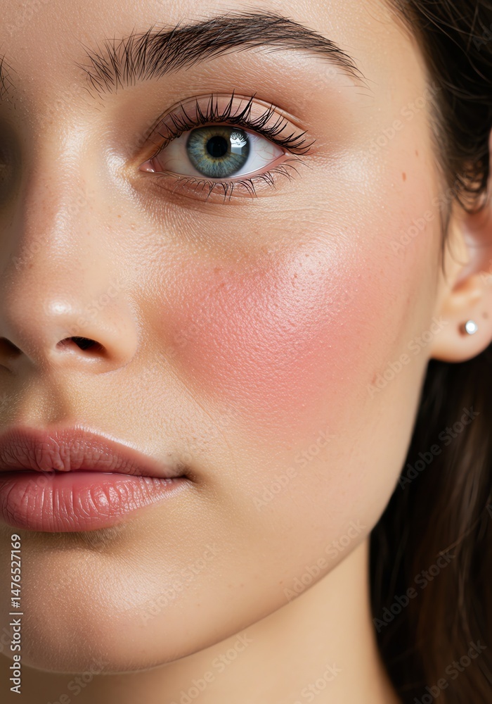 Fototapeta premium Close-up Portrait: Softly Lit Face with Rosy Cheeks