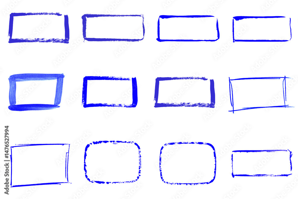 Sammlung von 12 blauen Rahmen - Pinsel Zeichnungen Sammlung von 12 blauen Rahmen - Pinsel Zeichnungen