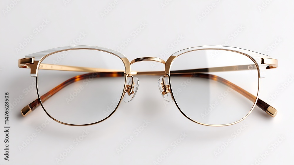 Fototapeta premium Sophisticated minimalist eyewear detail with gold rims and elegant tortoiseshell arms