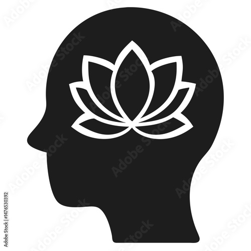 Lotus Flower and Human Head Silhouette Logo for Mental Health Wellness and Meditation App Branding Vector Illustration